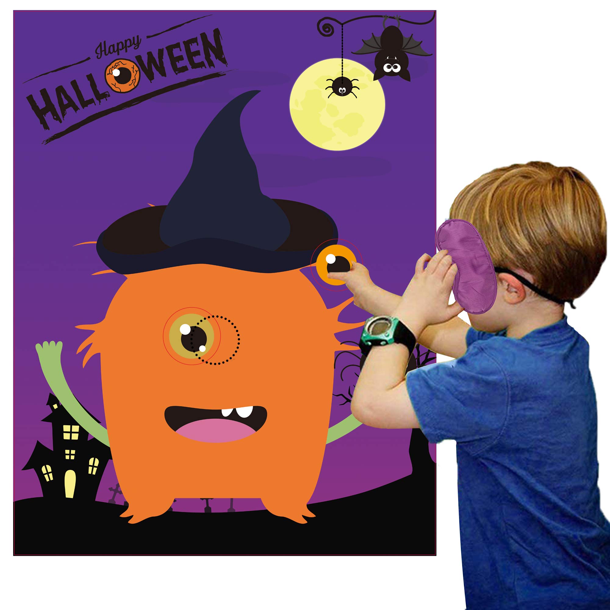 Funnlot Halloween Pin The Eye on The Monster Game - Fun Halloween Party Games for Kids & Family, Halloween Activities for Kids Party, Classroom & Trick or Treat Events