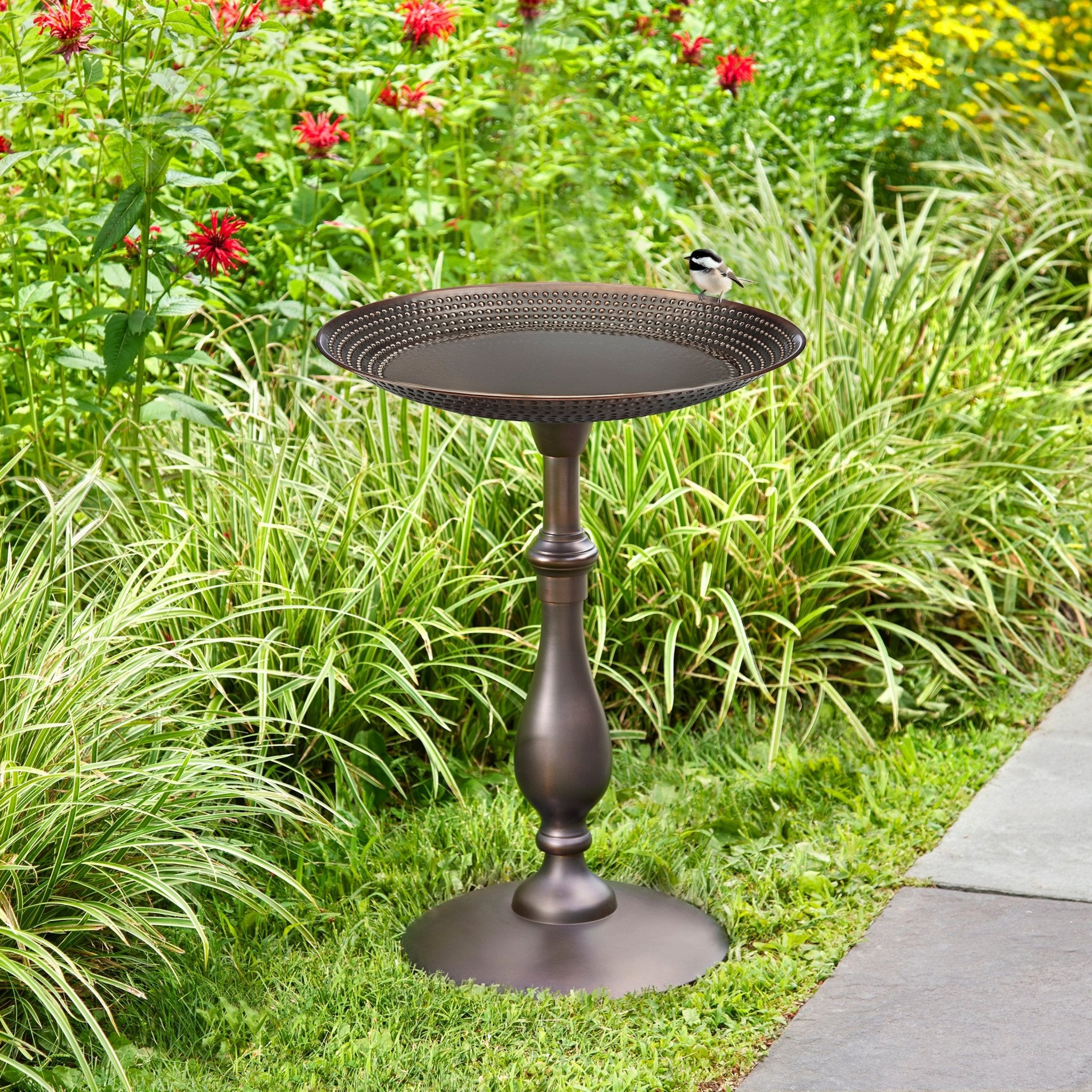 Good Directions 18 Inch Classic Bird Bath Pedestal with Beaded Copper Basin - Bronze Finish Outdoor Garden Decor for Birds & Wildlife