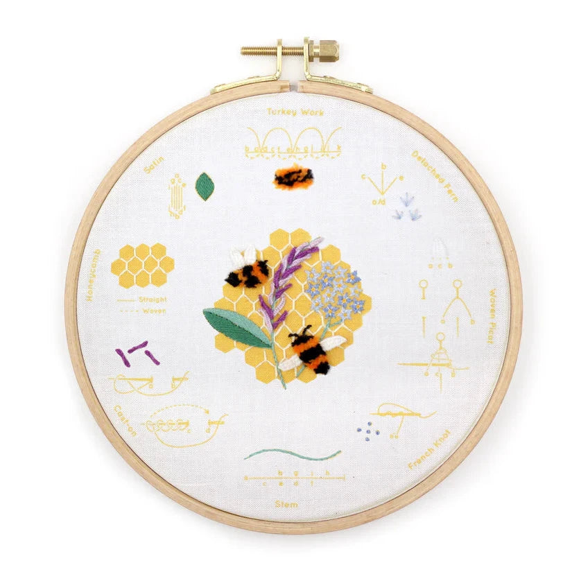 Honeybees Embroidery Stitch Sampler Kit - Beginner-Friendly Cross Stitch Patterns for DIY Handmade Crafts (Home Decor, Wall Art, Gift Ideas)