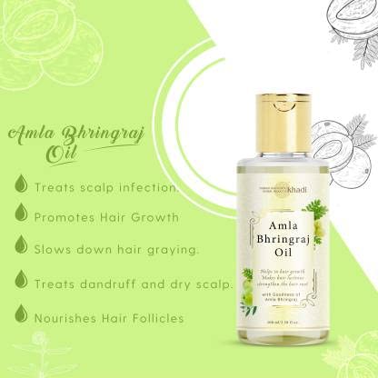 Khadi Amla Bhringraj Hair Oil 100% Pure & Natural - Herbal Treatment for Hair Growth & Shine | Nourishes Hair Roots | Ayurvedic Hair Care for Dry & Damaged Hair | Perfect for Daily Scalp Massage & Hair Conditioning (100ml)