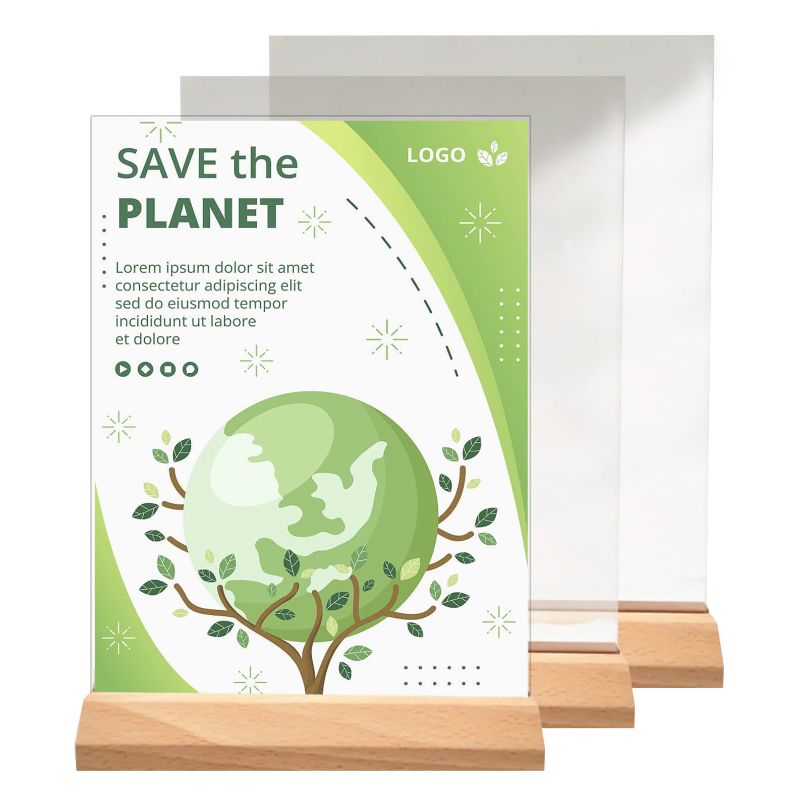 8.5 x 11 Inches Acrylic Sign Holder 3-Pack - Clear T-Shaped Tabletop Menu Display Stand with Wood Base for Restaurants, Office, Home & Store Use - Perfect for Menus, Price Lists, Promotions & Event Signage