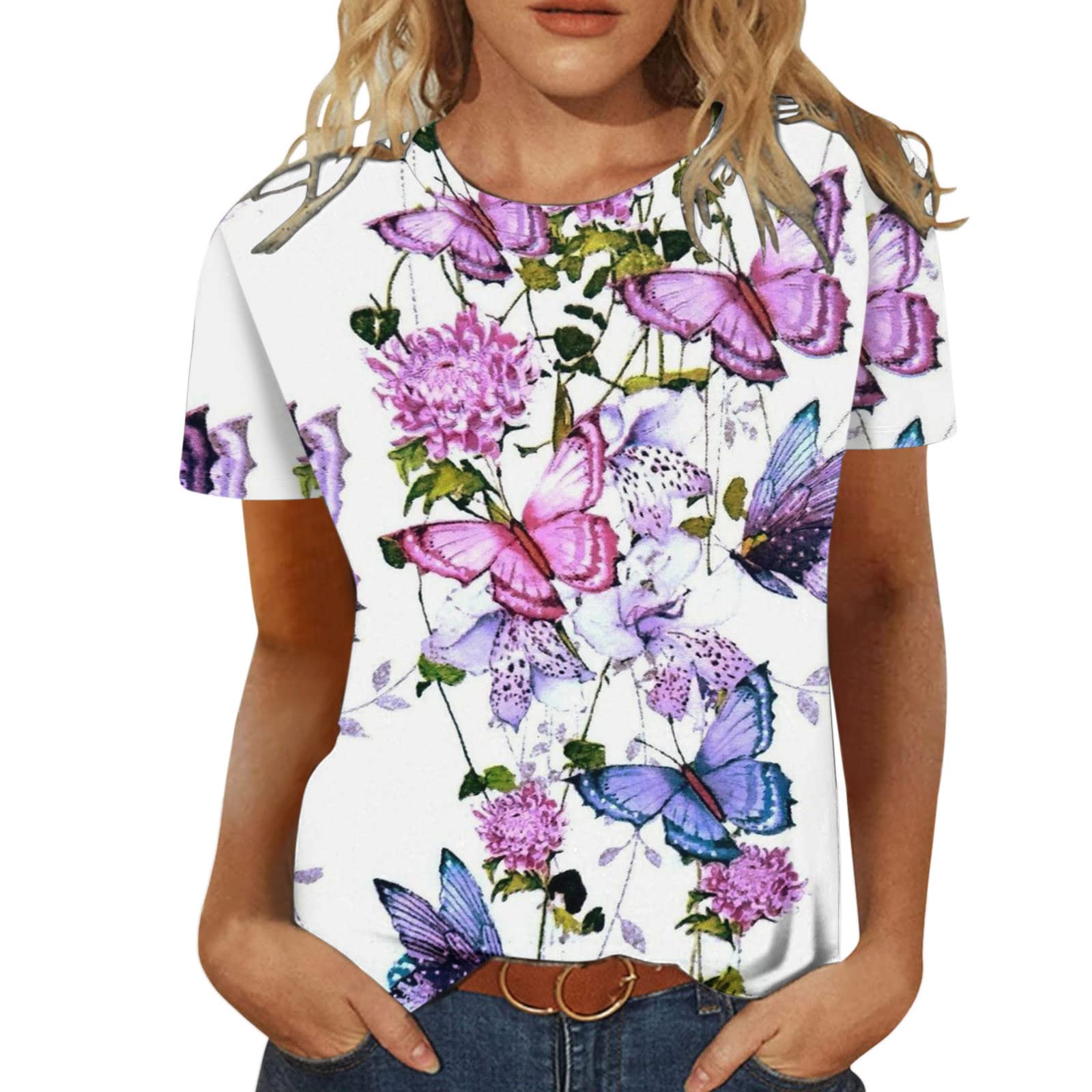 Floral Print Crewneck T-Shirt for Women - Summer & Fall Casual Blouse, Workout Tank Top, Comfortable Tunic Style - Perfect for Office, Gym & Weekend Outings