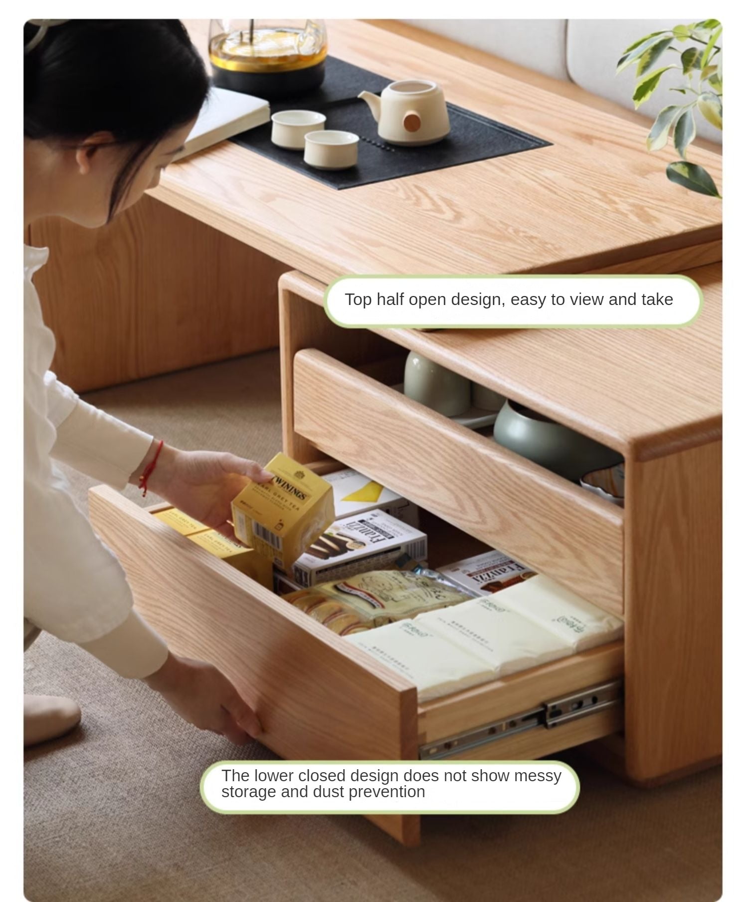 Solid Oak Wood Extendable Modern Coffee Table - Perfect for Living Room, Lounge, and Small Spaces
