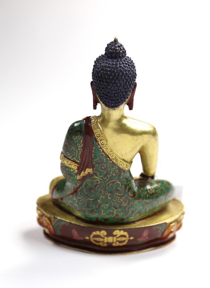 Hand-Painted Unique Shakyamuni Buddha Statue in Green Robes - Perfect for Meditation, Home Altar & Spiritual Decor