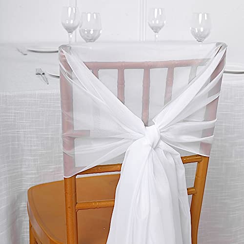 50-Pack Premium White Extra Wide Chiffon Chair Sashes for Wedding Decorations - Elegant Bows & Ties for Ceremony, Reception, Party Decor - Bulk Affordable Supplies for Bridal Showers, Banquets & Special Events