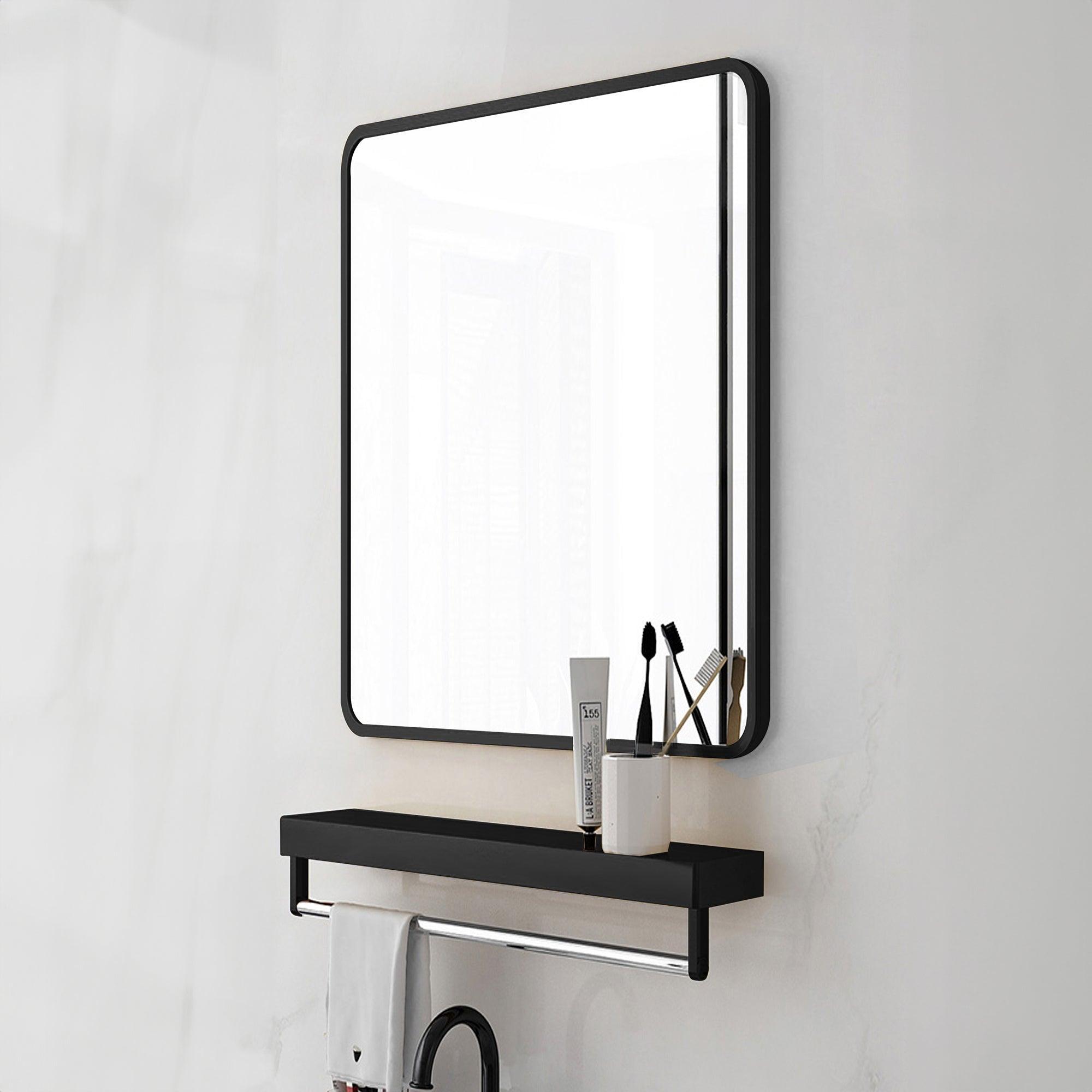 Rectangle Brushed Black Aluminum Framed Wall Mirror - Modern Home Decor for Living Room, Bedroom & Entryway
