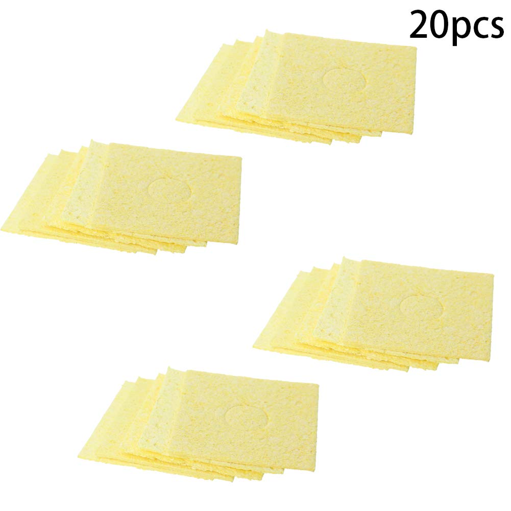 Fielect 20Pcs 60x60x6mm Soldering Sponge for Iron Tips Cleaning - High-Quality Solder Tip Clean Pads, Yellow Square - Perfect for Electronics Repair, DIY Projects, and Soldering Maintenance