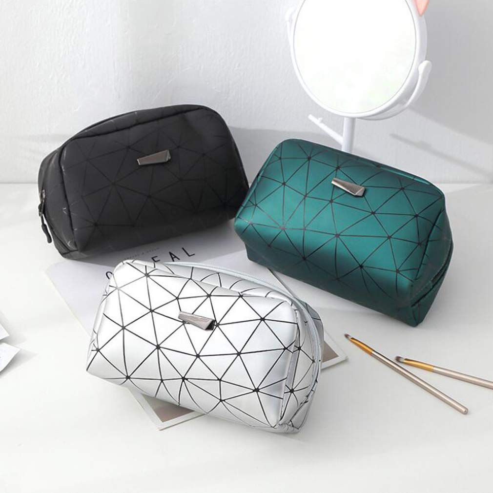 Waterproof Cosmetic Makeup Bag for Women - Travel Toiletry Organizer with Brush Storage Pouch, Silver | Perfect for Travel, Gym & Daily Essentials Organization