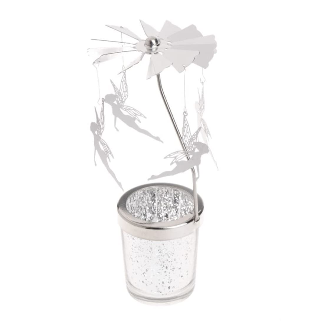 Voyyphixa Silver Rotating Star Candle Holders - Spinning Alloy Tea Light Stand with Glass Cup for Weddings, Home Decor | Romantic Atmosphere for Dining Tables, Bedrooms & Special Events