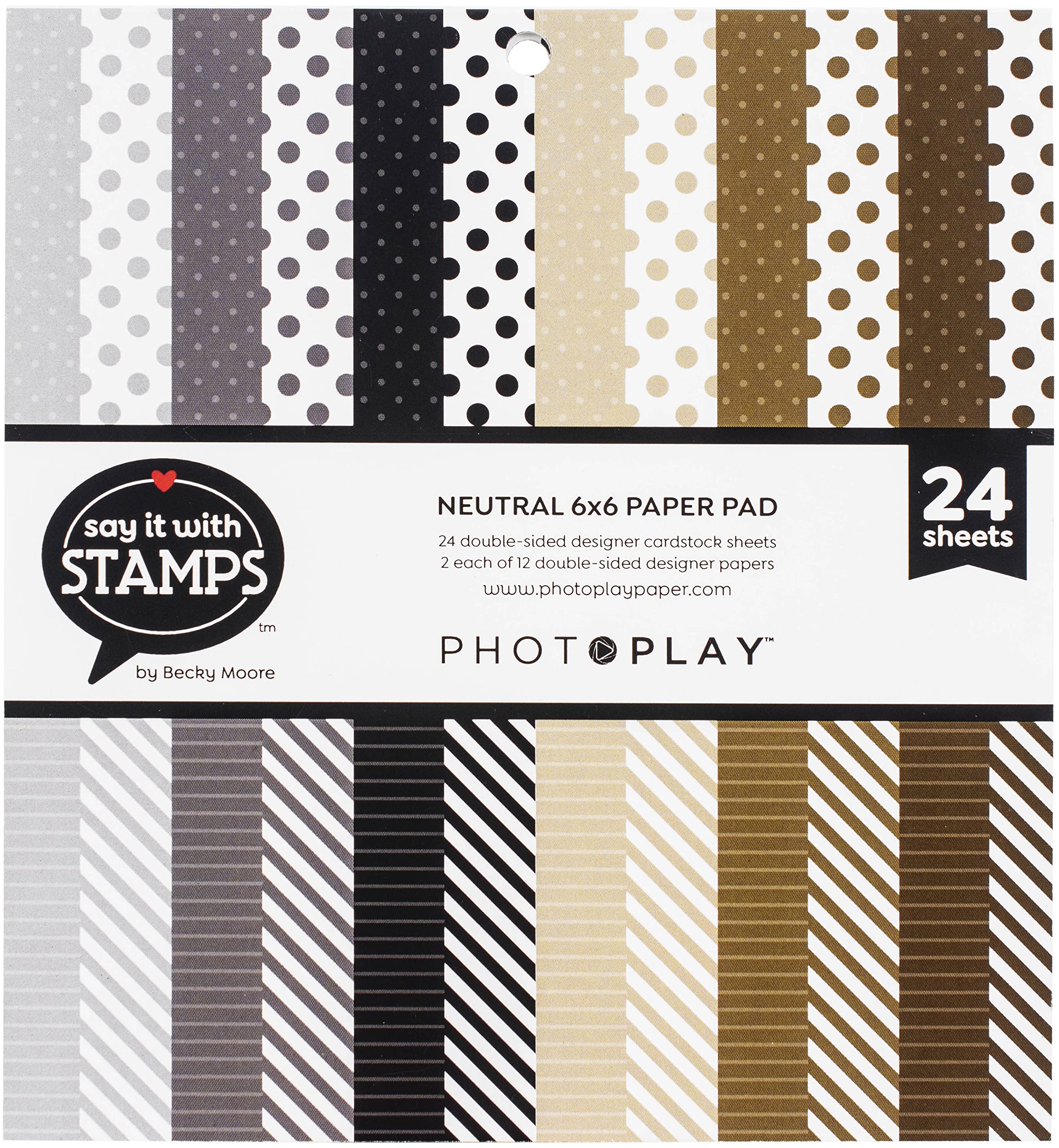 Photoplay Paper SIWS (Say It With Stamps) Neutral Dots & Stripes Scrapbooking Paper - Perfect for Card Making, DIY Crafts, and Memory Albums