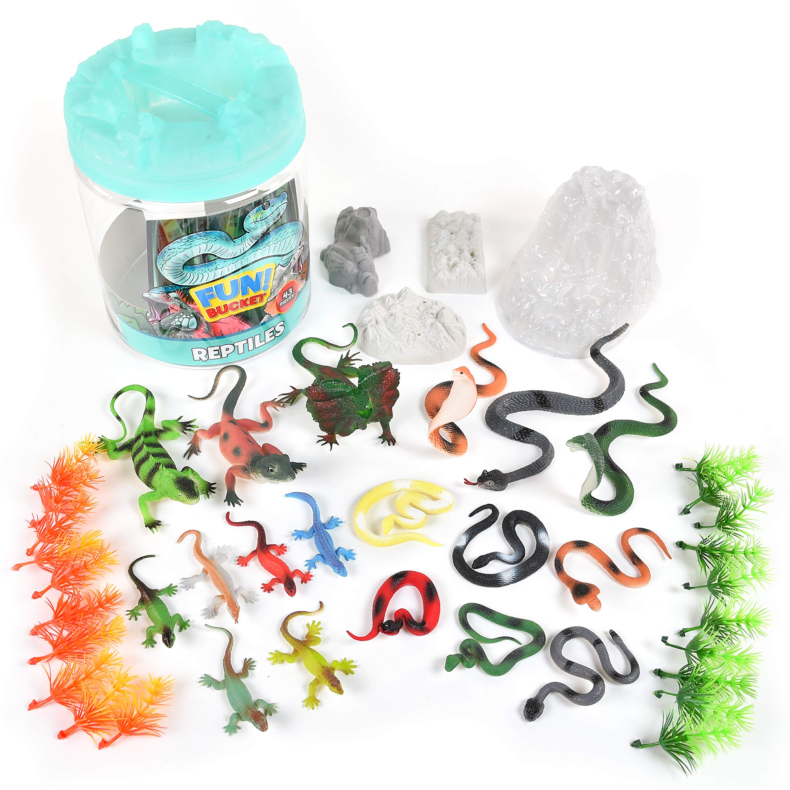 43-Piece Reptile Figure Play Set - Assorted Lizards & Educational Toy Accessories for Kids | Plastic Animal Figures with Storage Bucket, Multicolor - Perfect for Classroom Learning, Birthday Gifts & Pretend Play