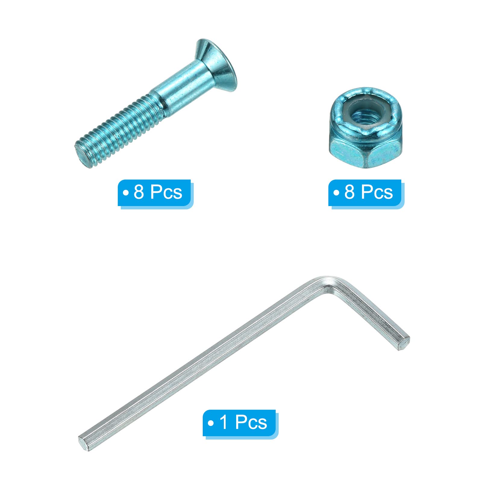 PATIKIL Skateboard Hardware Kit - 8 Hex Head Bolts, Nuts & Spanner for Longboard, Cruiser & Skateboard Assembly - Durable Mounting Screws for Secure Deck & Truck Installation