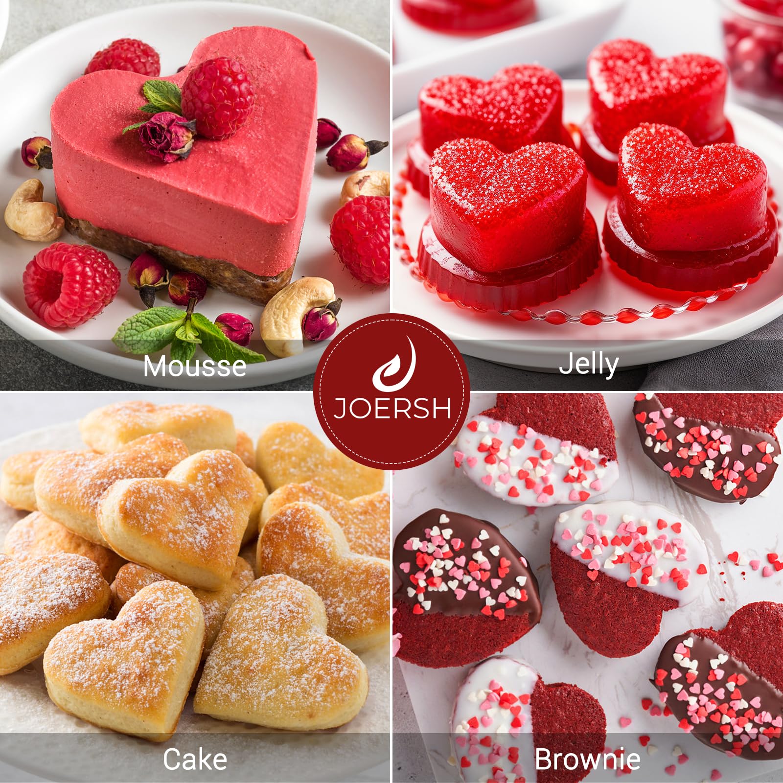 JOERSH 2-Piece Heart Shaped Silicone Chocolate Molds - 8-Cavity Non-Stick Baking Pans for Brownies, Cheesecakes, Puddings & Jelly - Perfect for Valentine's Day, Weddings & Romantic Dessert Making