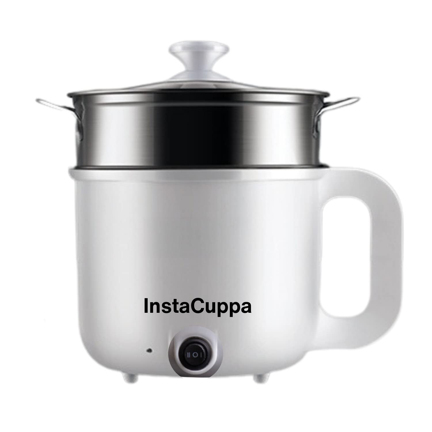 InstaCuppa 3-in-1 Multi Cooker & Steamer Kettle - 1.2L Stainless Steel Inner Pot, Adjustable Temperature Control, Wide Mouth Design - Perfect for Boiling Milk, Tea, Coffee, Eggs & Steaming Vegetables - 600W Fast Heating - Elegant White - Ideal for Home Kitchen, Office, Dorm & Small Spaces
