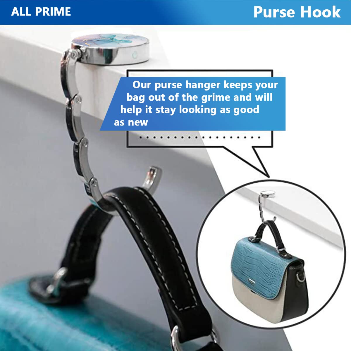 Custom Foldable Purse Hook - Personalized Handbag Hanger with Photo & Text Engraving - Compact Tabletop Bag Storage Solution (1 Pack) - Perfect for Restaurants, Travel & Home Organization