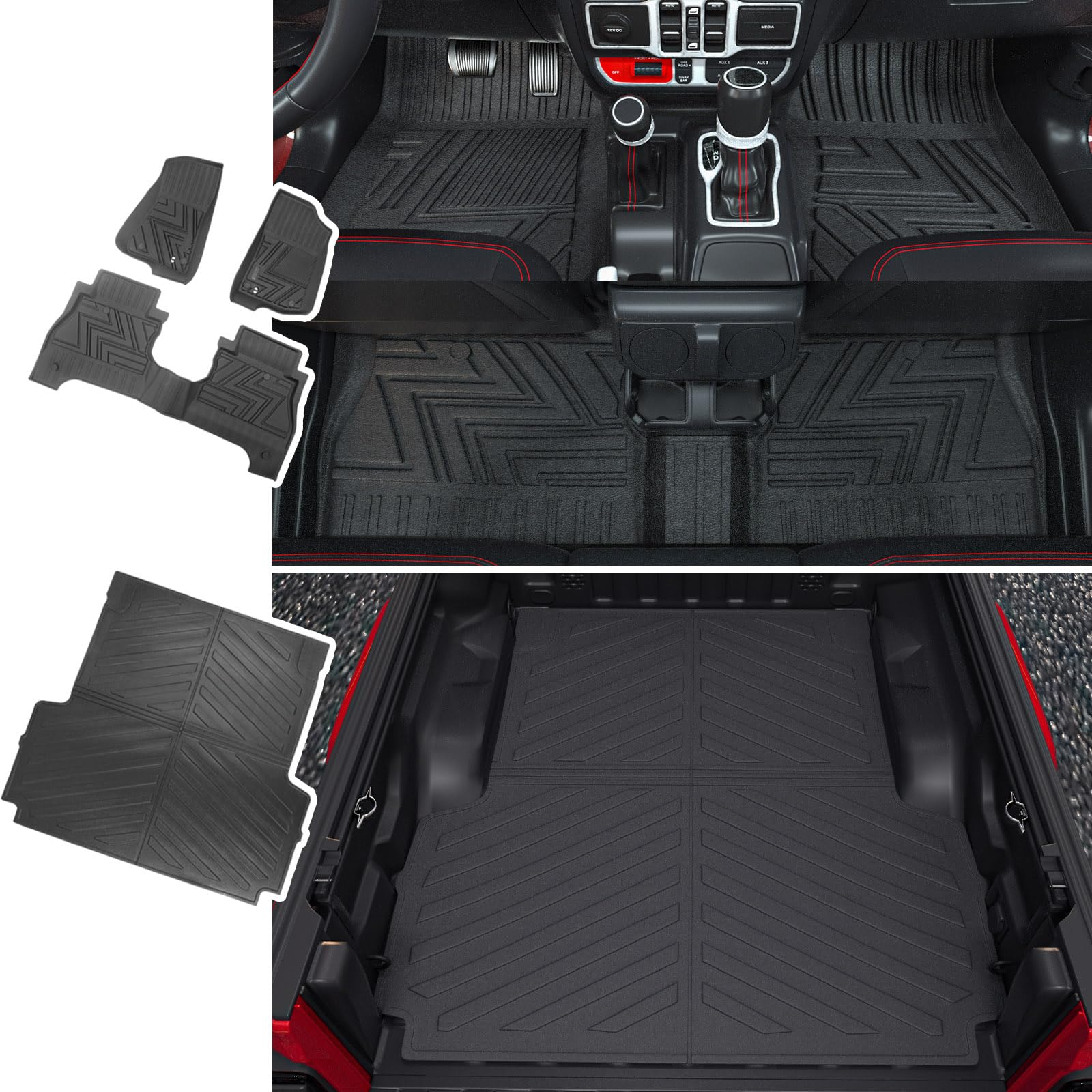 2020-2023 Jeep Gladiator TPE Floor Mats & Truck Bed Liner Set - All-Weather Protection, Non-Slip Custom Fit Accessories for Jeep Gladiator JT (2020 2021 2022 2023 Models) - Perfect for Off-Roading, Camping & Daily Driving