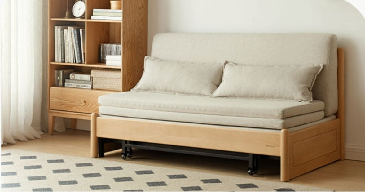 Solid Beech Wood Sofa Bed - Convertible Sleeper Sofa for Small Spaces, Guest Room & Living Room - Comfortable & Space-Saving Furniture