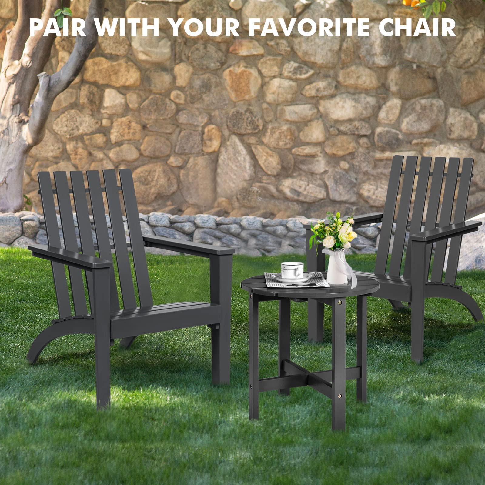 Tangkula 18 Inch Round Outdoor Side Table - Weather Resistant Adirondack End Table for Patio, Lawn, Garden, Balcony & Backyard - Perfect for Coffee, Drinks & Decor (Set of 2, Black)