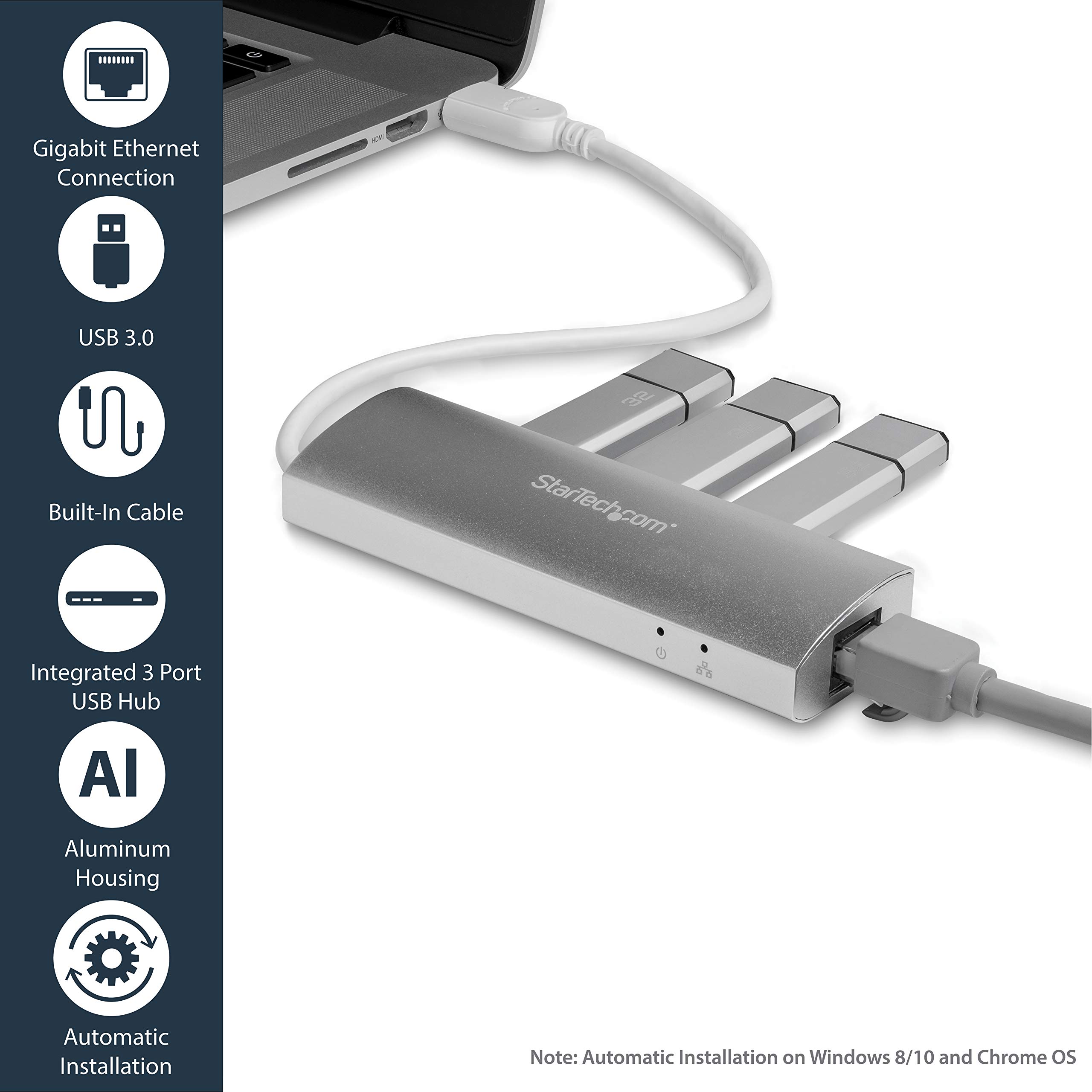 StarTech.com 3-Port USB Hub with Gigabit Ethernet - USB 3.2 5Gbps Adapter for Laptop, Desktop & Mac - Portable Bus-Powered USB-A Hub for Home Office, Travel & Gaming Accessories