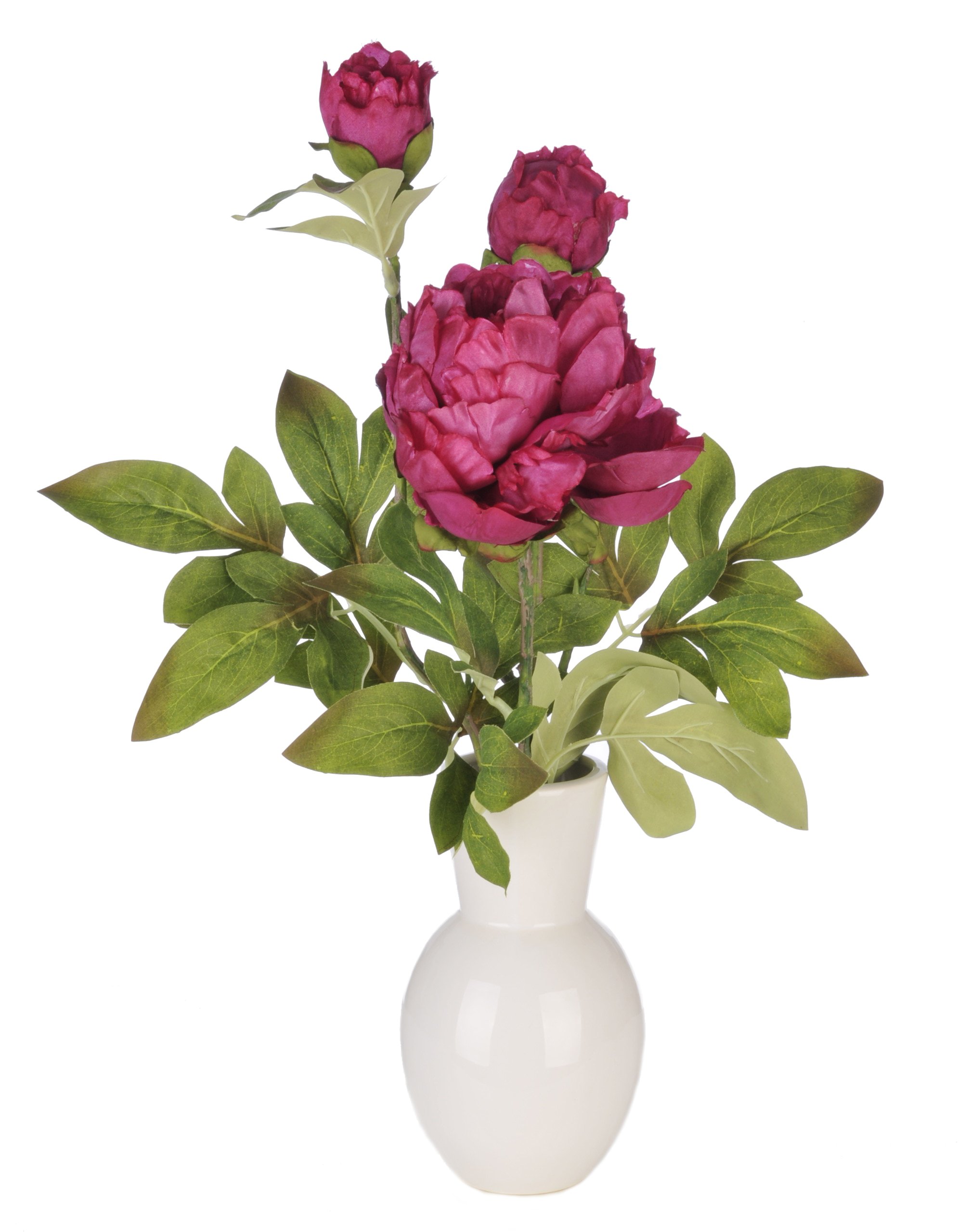 House of Silk Flowers Artificial Fuchsia Peony in White Ceramic Vase - Elegant Home Decor for Living Room, Wedding Centerpiece & Office Desk