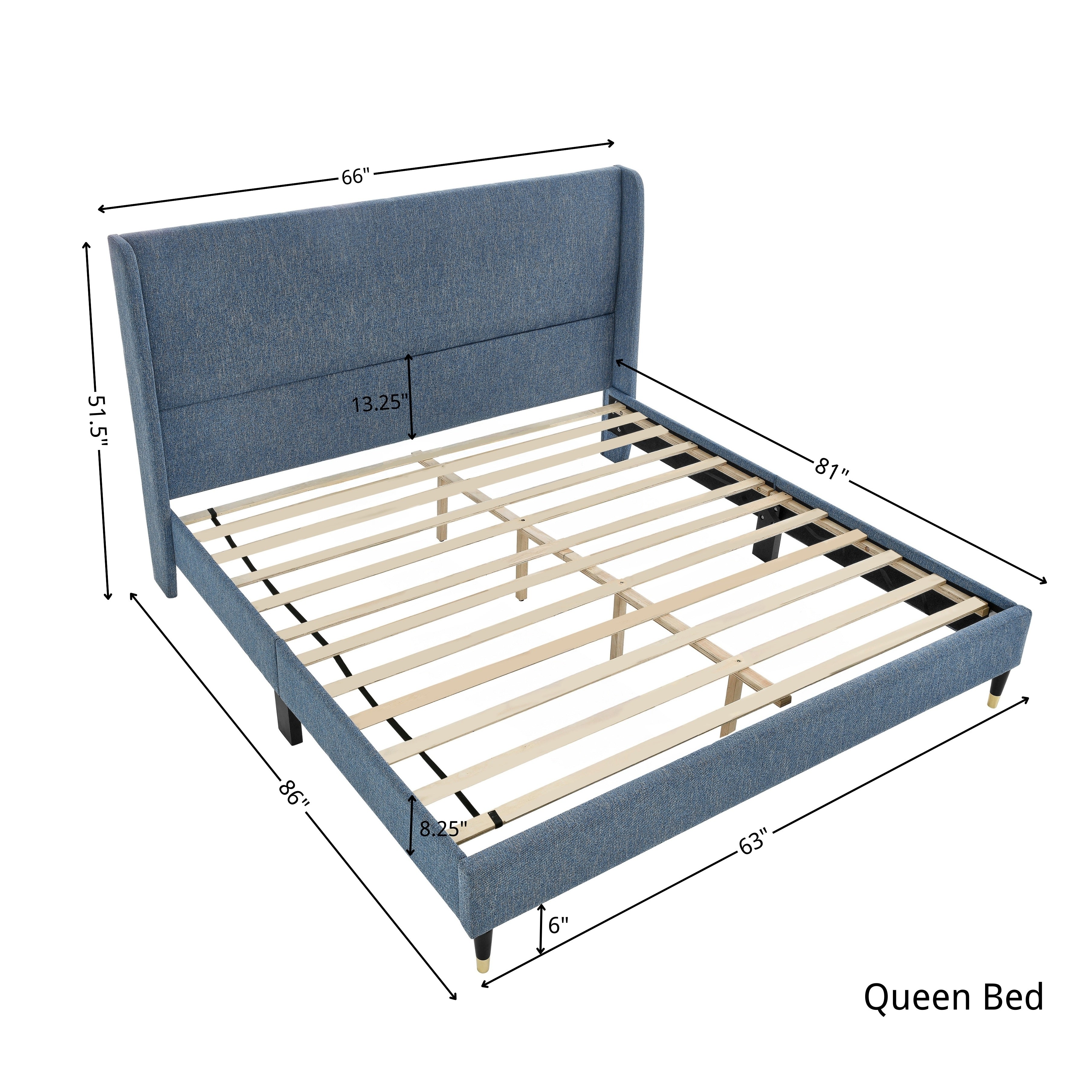 Roundhill Furniture Rozitta Upholstered Wingback Platform Bed Frame - Queen Size Upholstered Bed with Button Tufted Headboard for Bedroom, Modern Luxury Bed Frame with Sturdy Wooden Slat Support (Perfect for Master Bedroom, Guest Room or Apartment)