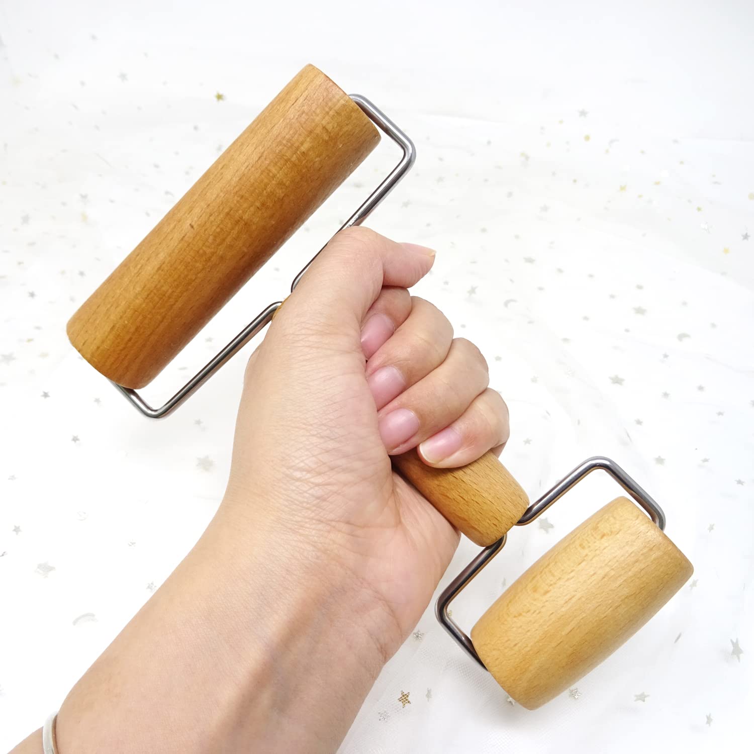 Honbay Double Ended Wooden Roller for Dough, Pottery, Clay & Diamond Painting - Perfect for Baking, Crafting & Art Projects