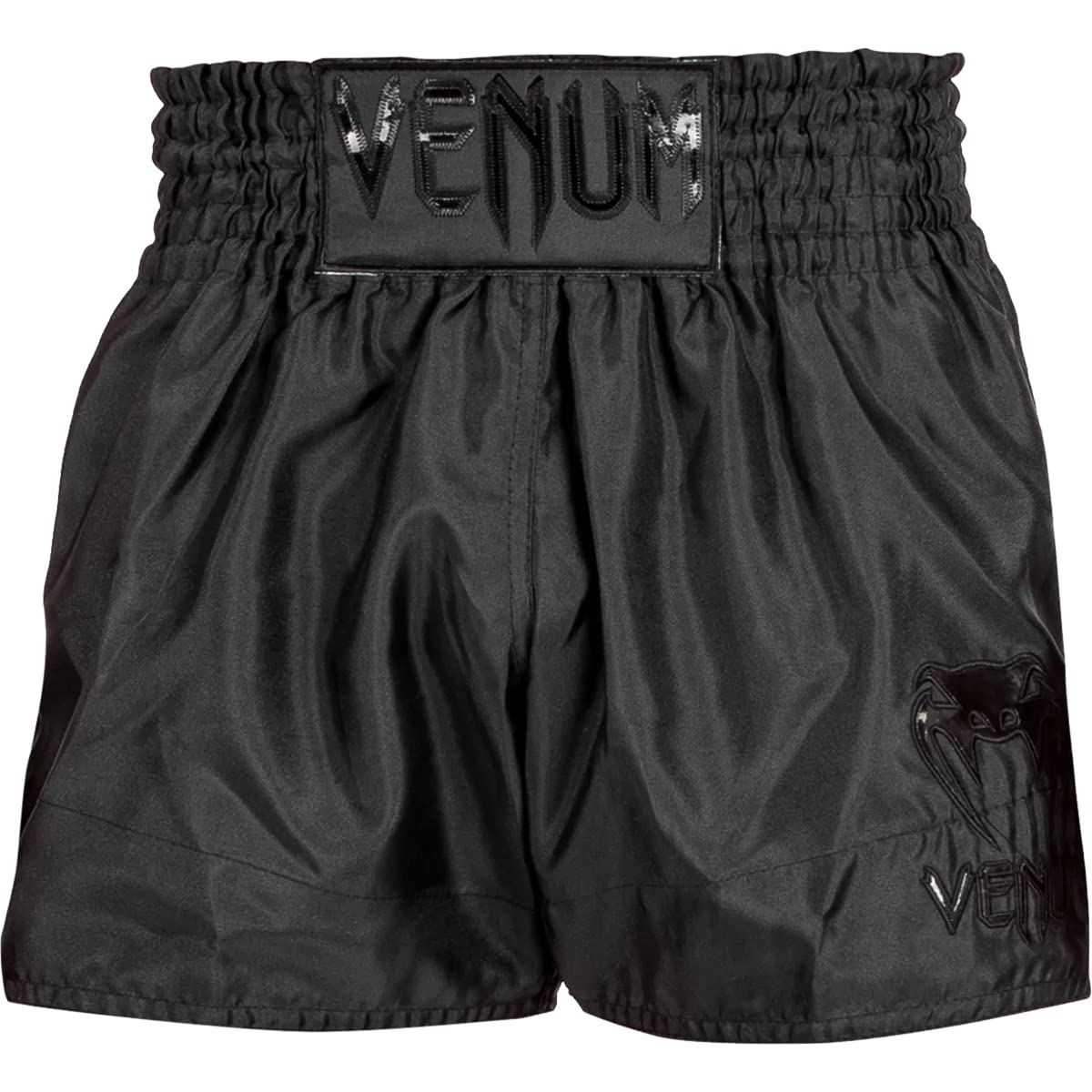 Venum Men's Classic Muay Thai Shorts - Black/Black | MMA, Kickboxing & Training Shorts for Combat Sports & Fitness Workouts