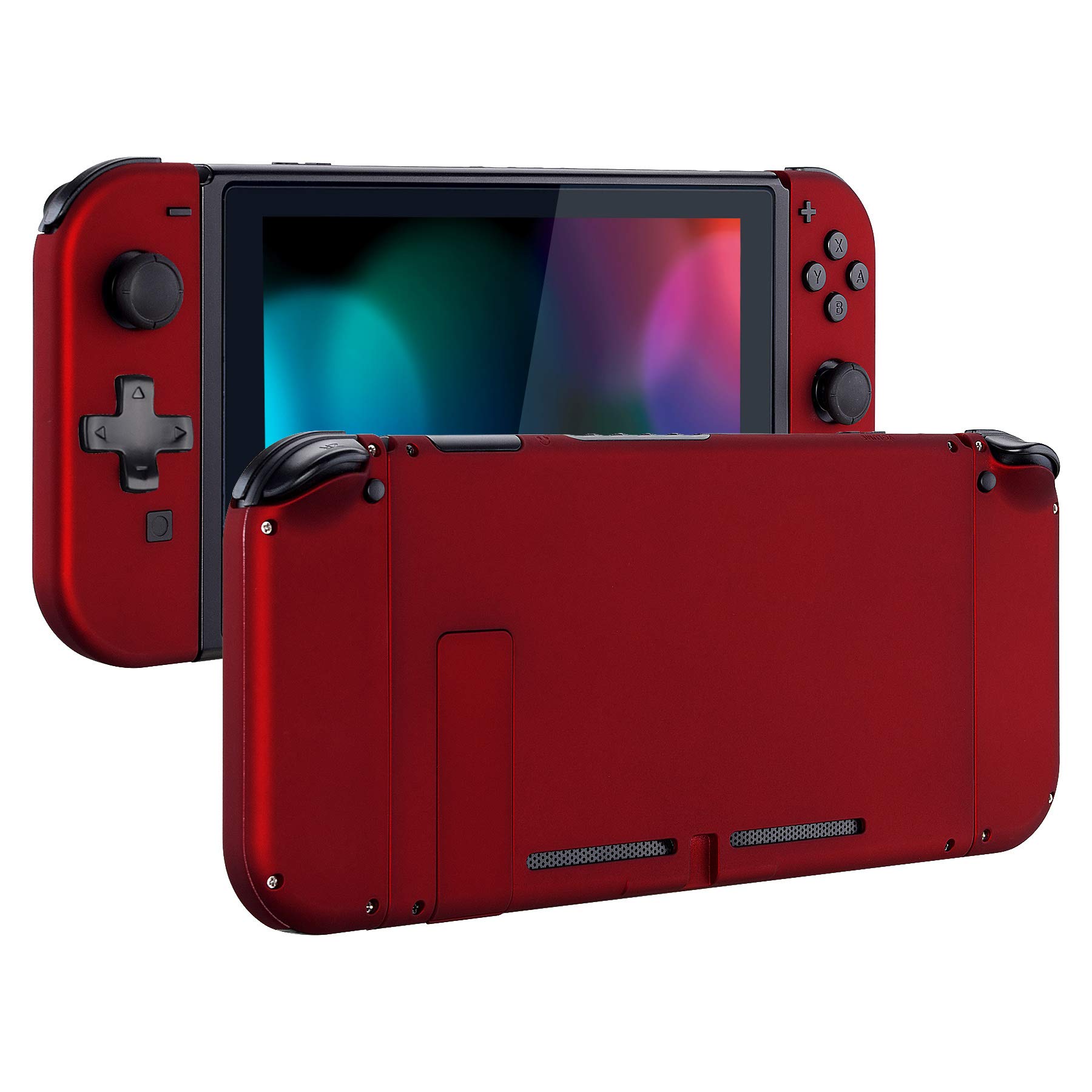 eXtremeRate Soft Touch Grip Back Plate & Joycon Housing Shell for Nintendo Switch (D-Pad Version) - Full Set Buttons Included, DIY Replacement Shell - Red | Enhanced Gaming Comfort for Long Play Sessions
