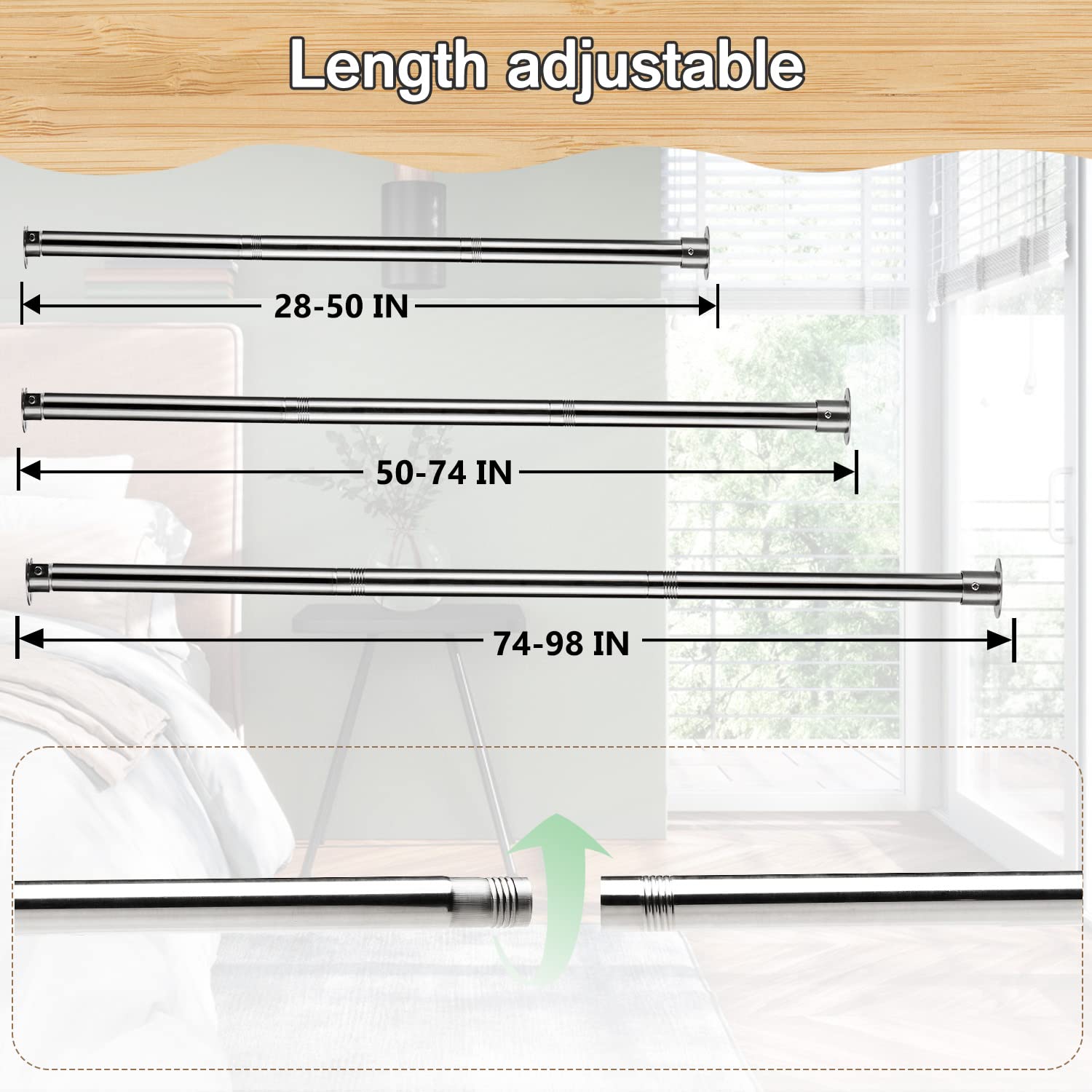Adjustable Closet Rod 28-72 Inch Heavy Duty Stainless Steel Tension Pole for Hanging Clothes - Space Saving Wardrobe Organizer for Closets, Shoe Cabinets & Storage Rooms - Perfect for Small Spaces & Apartment Living