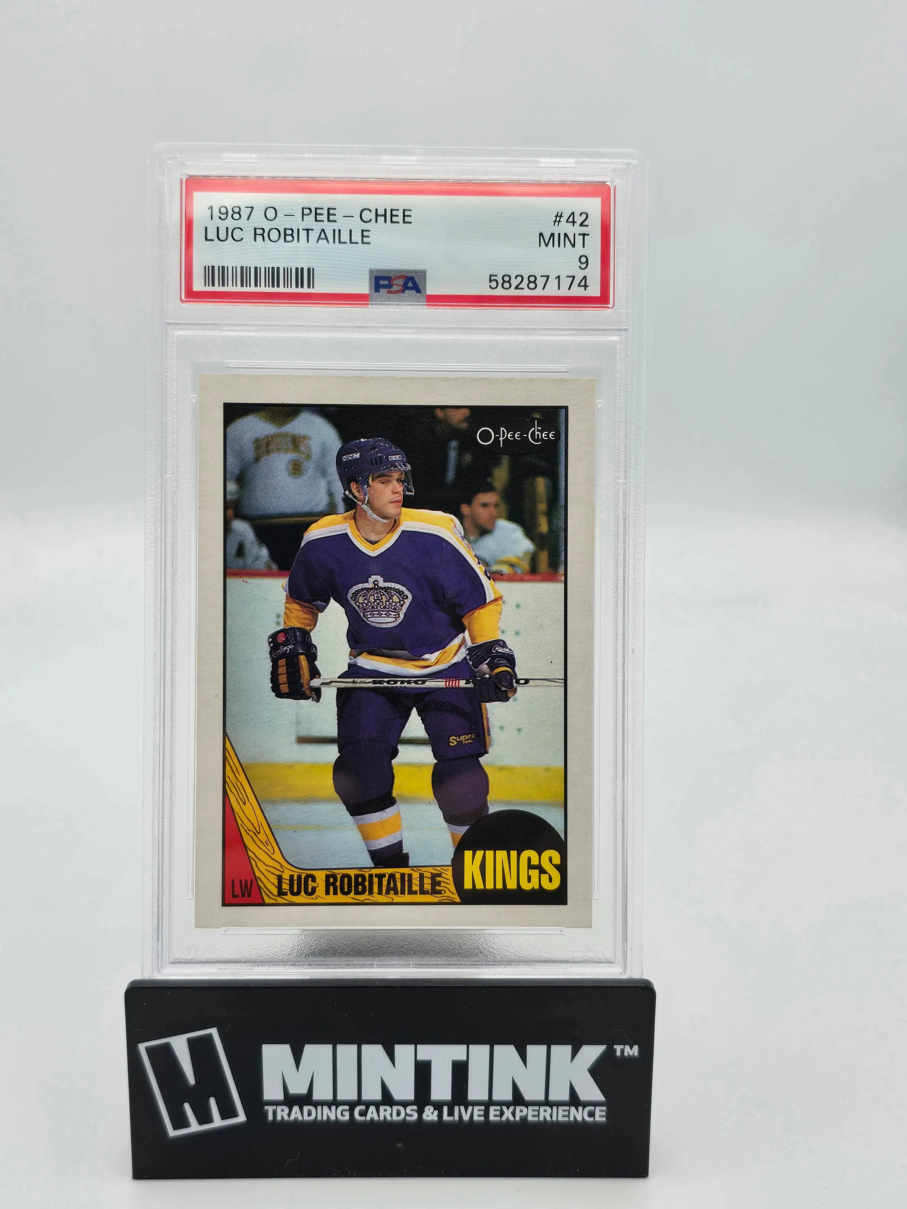 1987 O-Pee-Chee Hockey Luc Robitaille Rookie Card #42 PSA 9 Gem Mint - Perfect for Hockey Collectors & Sports Memorabilia Displays