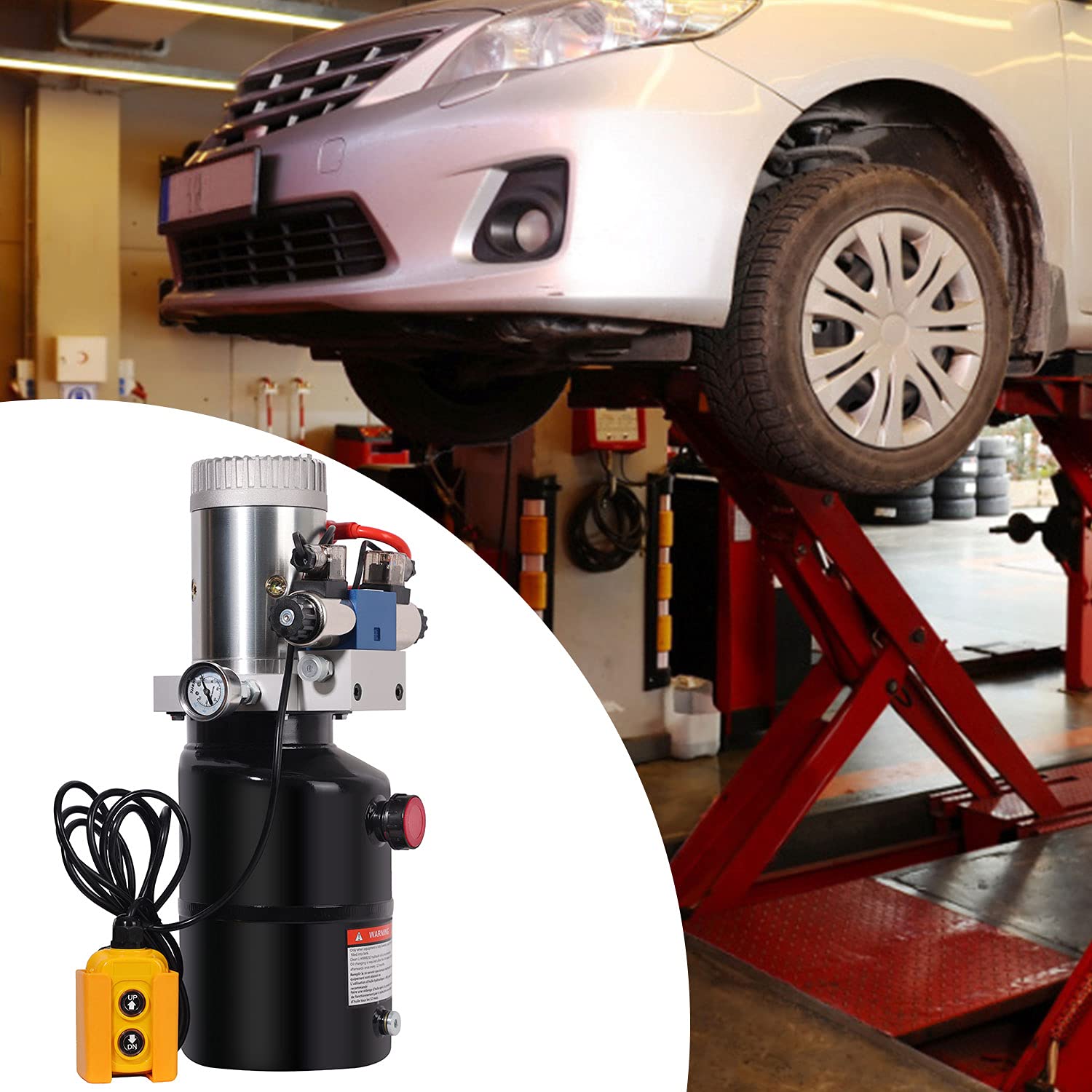 12V DC Hydraulic Power Unit - 6 Quart Double Acting Hydraulic Pump with Metal Reservoir for Car Lifting, Dump Trailers, Log Splitters & Heavy Equipment Maintenance