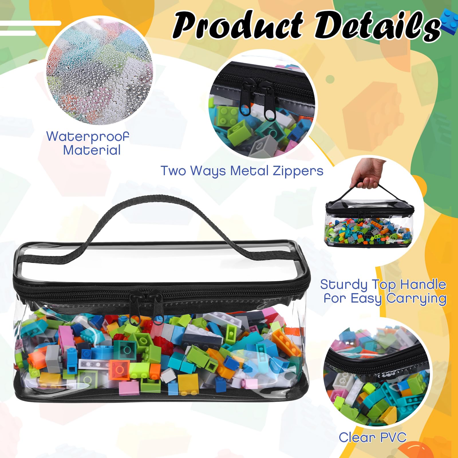 6-Pack Clear PVC Toy Storage Bags - Waterproof Organizer for Blocks & Board Games - Home & Travel Use
