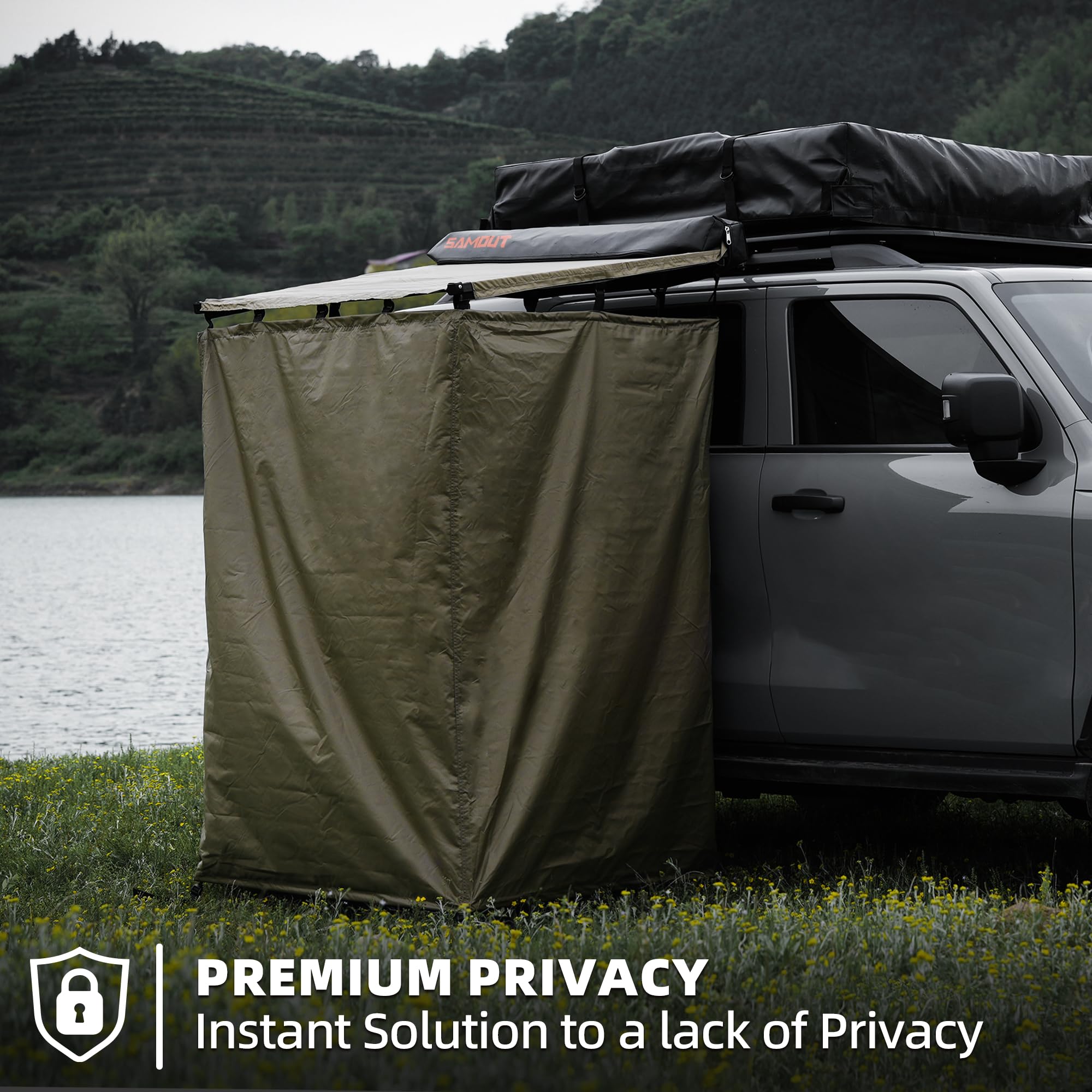 Portable Vehicle Side Shower Tent with Roof - 3.3ft x 3.3ft Privacy Shelter for Camping, Outdoor Bathroom & Restroom | Perfect for RV, Van Life & Off-Grid Adventures
