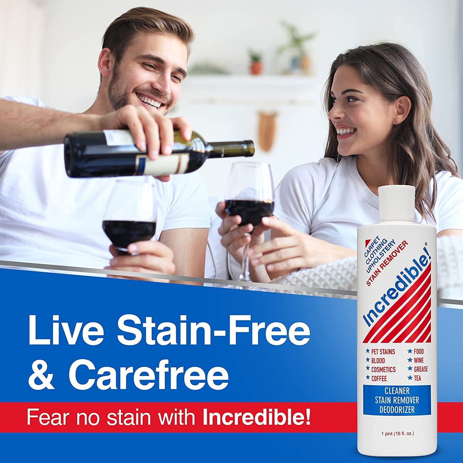 Powerful Stain Remover for Tough Stains - Eliminates Blood, Wine, Coffee, Urine, Ink & Pet Stains - Odor Neutralizer for Carpets, Mattress & Laundry - 16oz (2 Pack) - Perfect for Home, Office & Travel Use