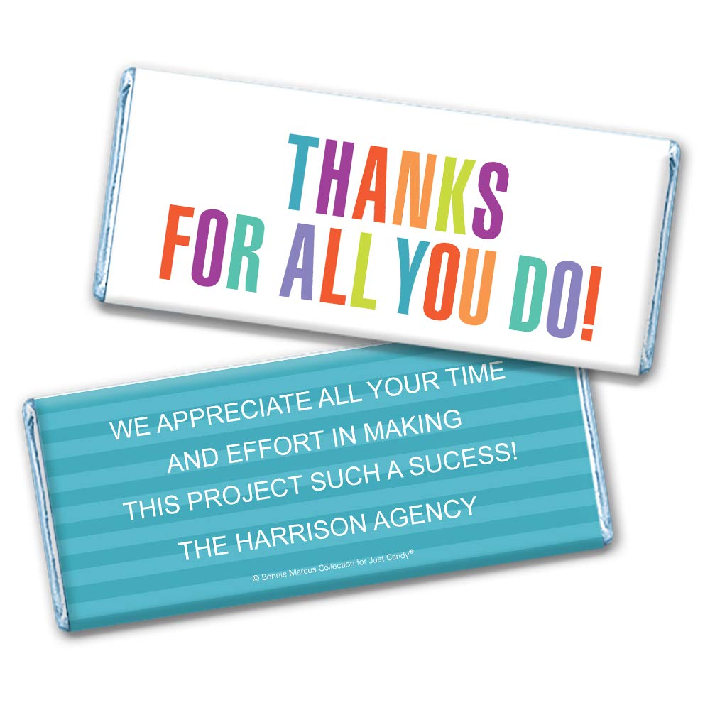 72 Count Personalized Thank You Chocolate Candy Bars in Bulk - Blue Foil Wrapped, No Assembly Required - Perfect for Employee Appreciation Gifts, Corporate Events & Party Favors