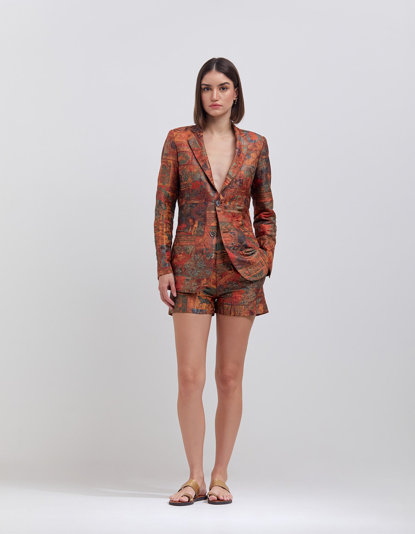 Elegant Rana Blazer in Silk Brocade - Terracotta Color for Women | Perfect for Office Wear, Cocktail Parties & Formal Events