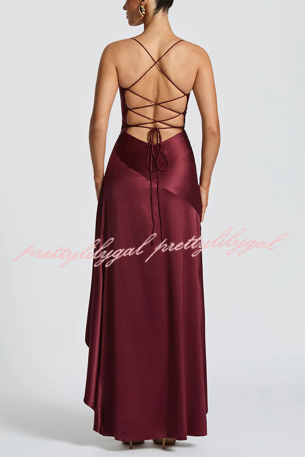 Elegant Solid Color Backless Lace-Up Ruffled Maxi Dress for Women | Summer Beach Party, Evening Cocktail & Special Occasion Wear