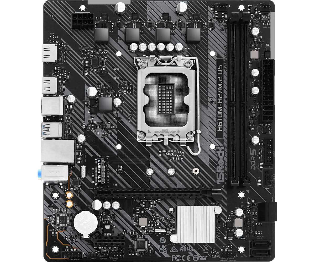 ASRock H610M-H2/M.2 DDR5 Micro ATX Motherboard - Intel H610 Chipset, LGA 1700 Socket - Perfect for Budget Gaming PCs & Home Office Workstations