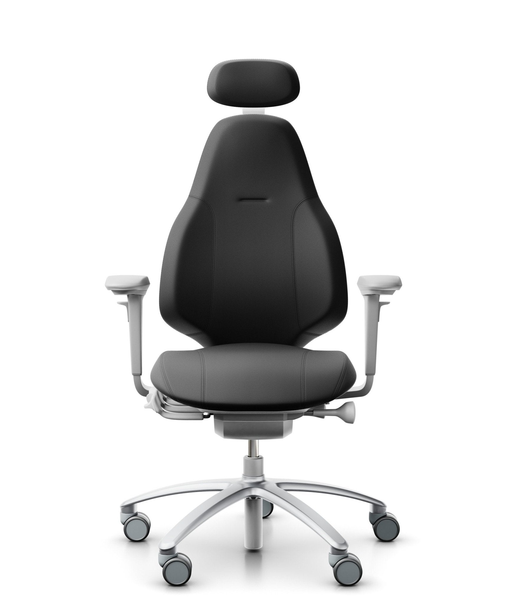 Premium RH Mereo 220 Office Chair in Silver Grey with Genuine Black Leather - Ergonomic Executive Desk Chair for Home & Office Workspaces
