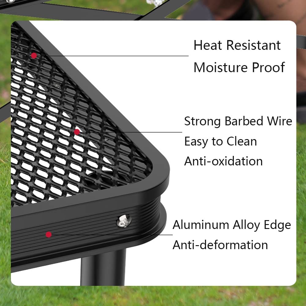 Heavy Duty Folding Table - Portable Adjustable Height Aluminum Camping Table with Handle, 220lbs Capacity Metal Mesh Desktop for Outdoor, Indoor, Camping, Picnic, BBQ, Party, Dining & Office Use
