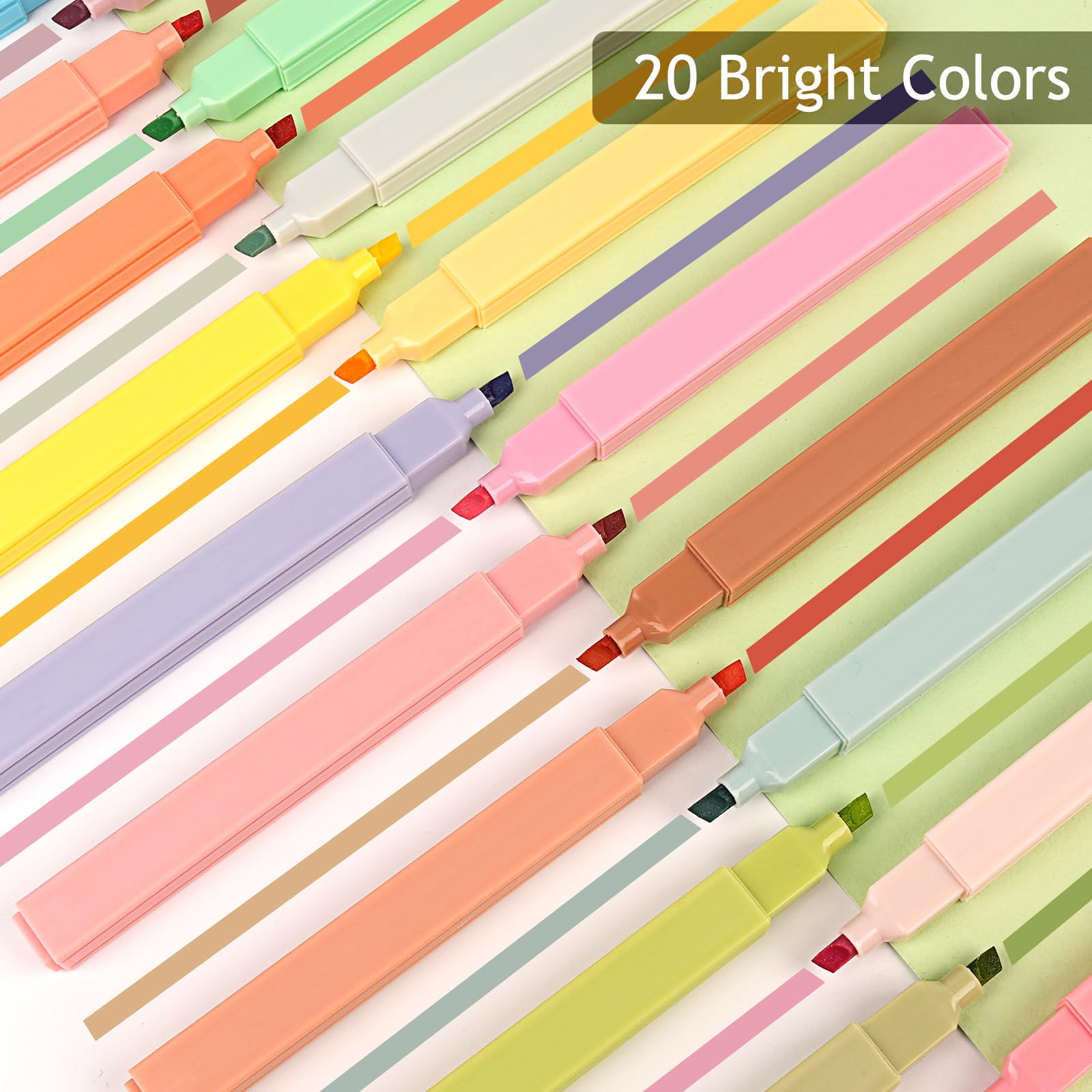 Pastel Highlighters 20 Colors - No Bleed Bible Pens for School & Study
