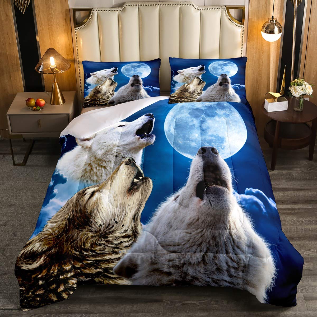 Howling Wolf Comforter Set - Ultra Soft Safari Animal Bedding for Kids & Teens | Full Size Wild Wolves Duvet Cover with Premium Decor | Perfect for Boys & Girls Bedrooms, Wildlife Themed Rooms, and Cozy Sleep