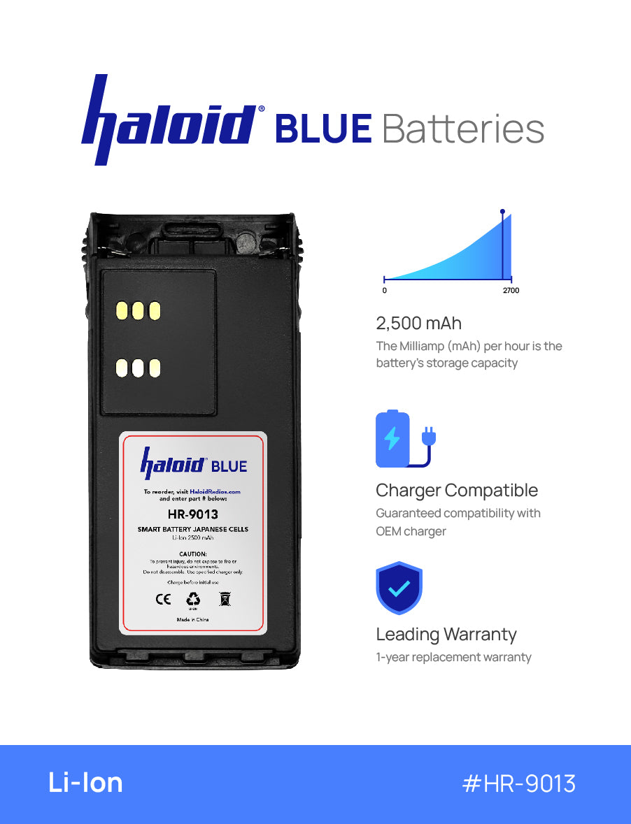 Haloid BLUE HR 9013 Lithium Battery - Replacement for HT750, HT1250, HT1550 Two-Way Radios - Long-Lasting Power for Emergency Communication & Outdoor Adventures