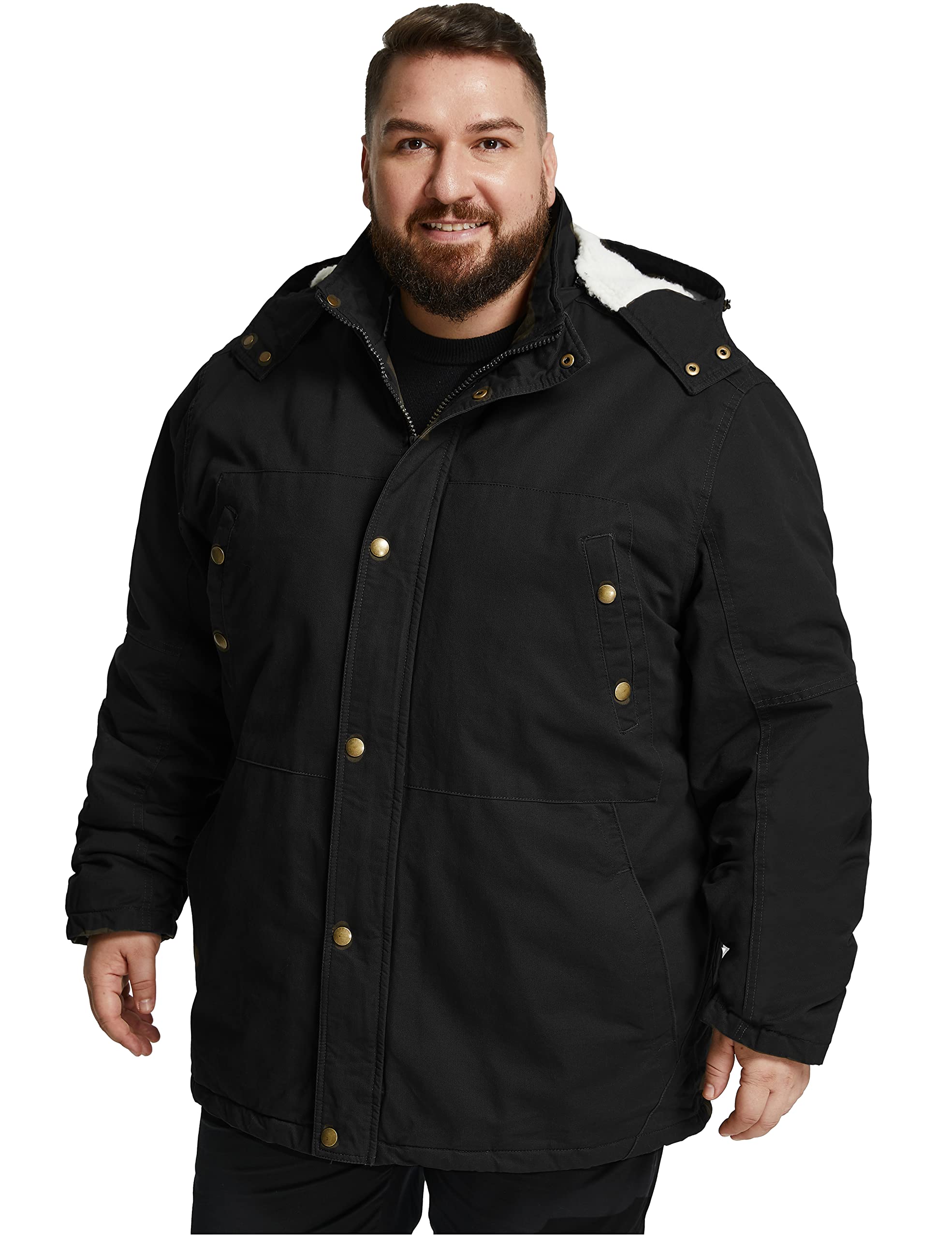 Soularge Men's Big & Tall Military Winter Jacket - Heavyweight Sherpa Lined Parka Coat with Detachable Hood for Extreme Cold Weather | Outdoor Work, Snow Activities & Winter Adventures