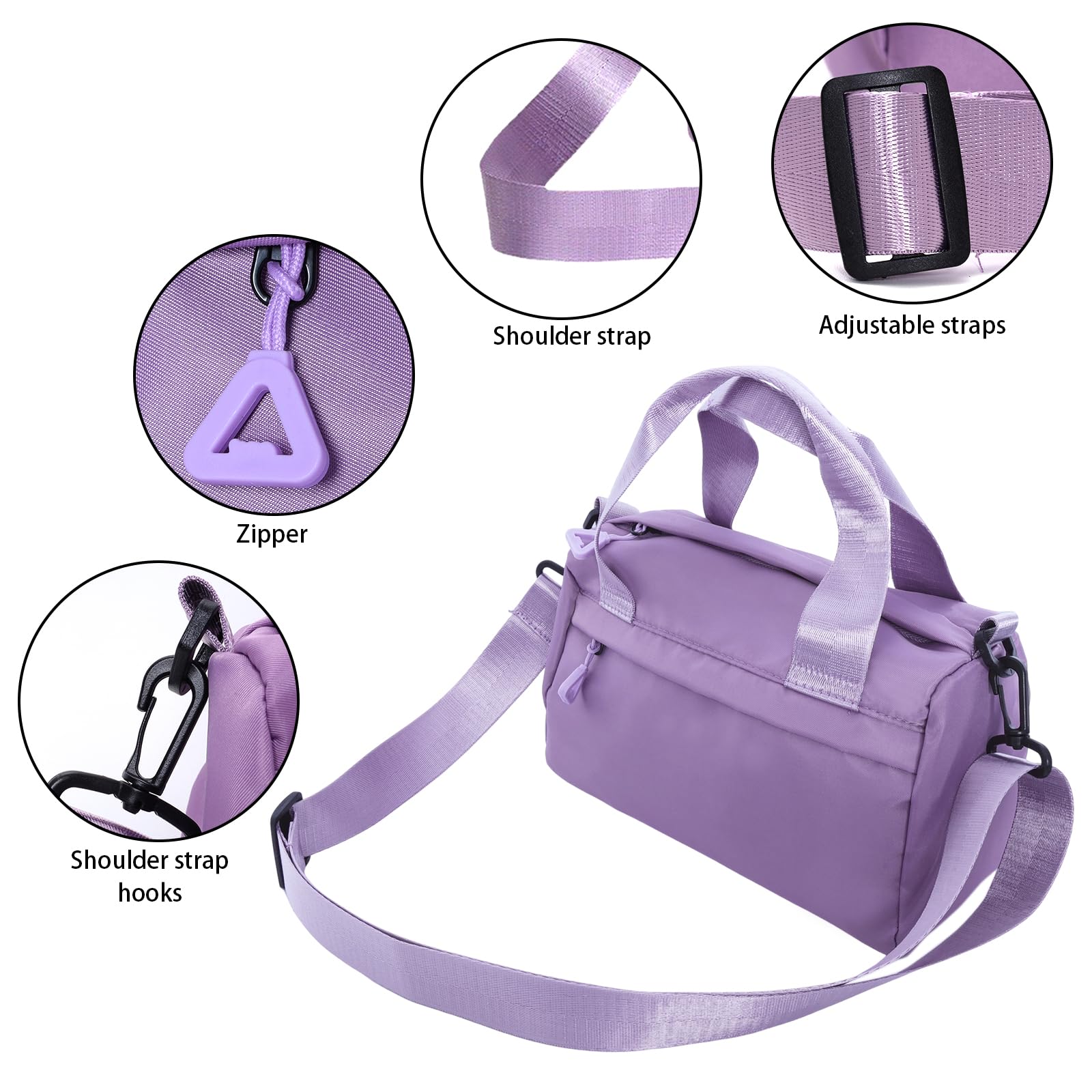 Mini Black Gym Bag for Women - Adjustable Small Duffle Bag with Detachable Strap, Lightweight Sports Tote (Purple) - Perfect for Gym, Yoga, Travel & Workout Essentials