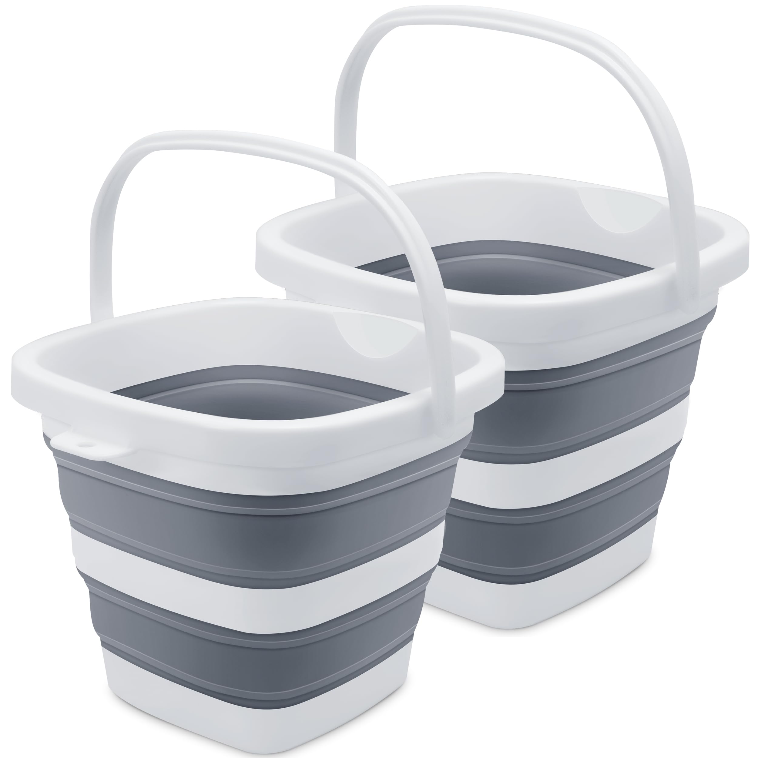 2 Pack Collapsible Bucket 1.4 Gallon (5L) - Foldable Water Container for House Cleaning, Car Wash, Beach, Camping & Fishing | Portable & Lightweight Plastic Pail | Perfect for Outdoor Activities, Travel & Emergency Water Storage (Mini-Grey)