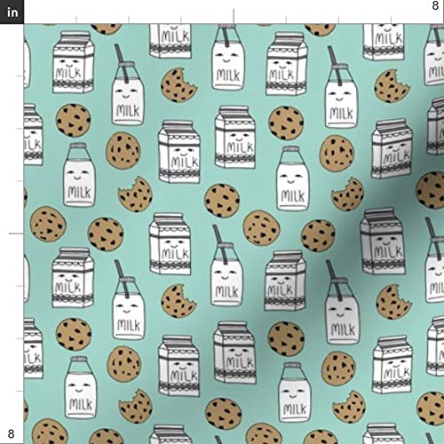 Premium Spoonflower Upholstery Velvet Fabric by The Yard - Milk Cookies Mint Food Kids Cute Novelty Prints for Nursery Decor, Home Upholstery & Apparel | Soft Durable Fabric for DIY Projects, Baby Rooms & Fashion Sewing