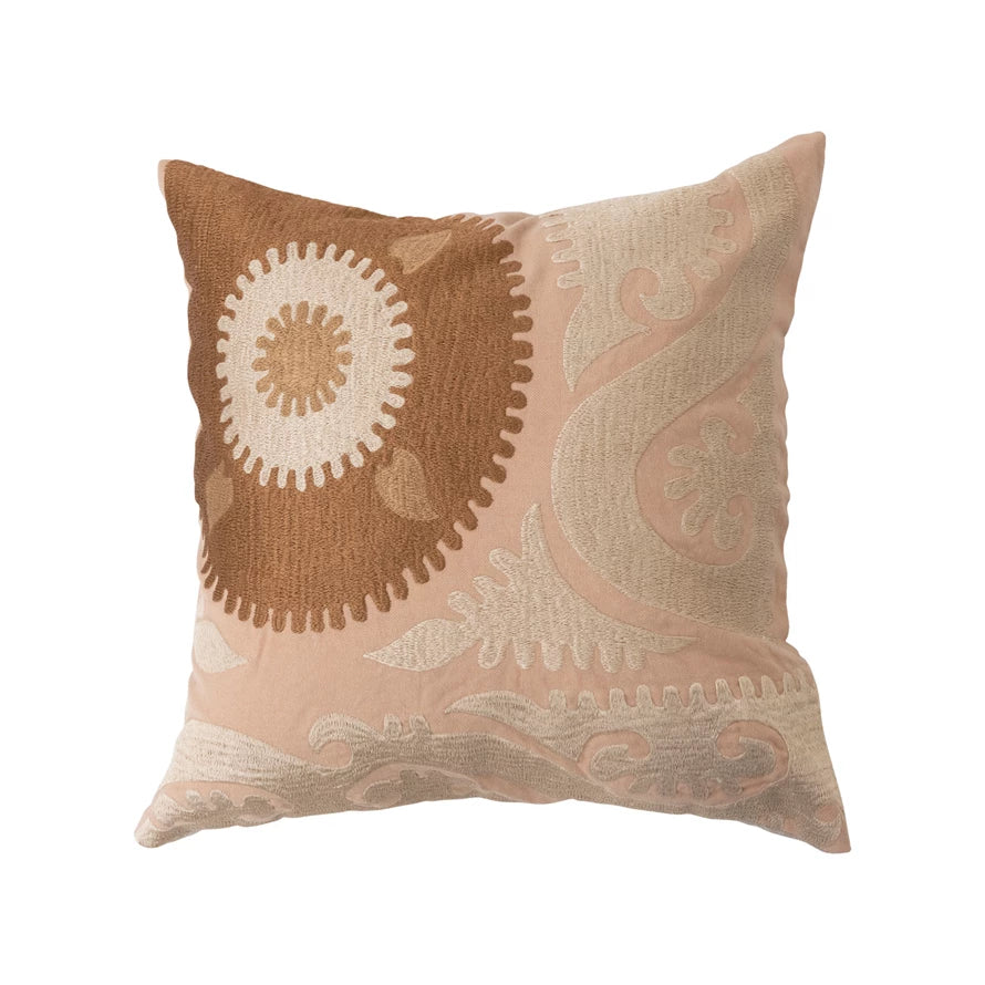 Handmade Cotton Embroidered Suzani Pillow Cover 16x16 Inch - Bohemian Home Decor for Living Room, Bedroom & Sofa