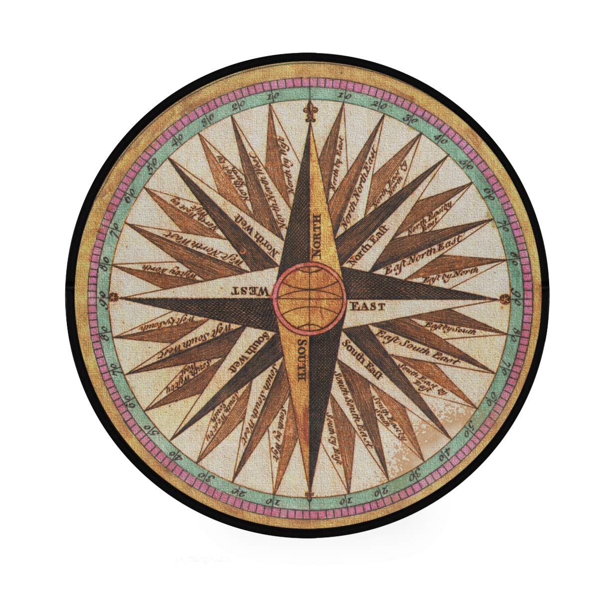 ALAZA Vintage Compass Rose Non-Slip Round Rug - 3' Diameter Soft Floor Mat for Bedroom, Living Room, Study & Play Area - Perfect for Home Decor, Kids Room & Cozy Spaces