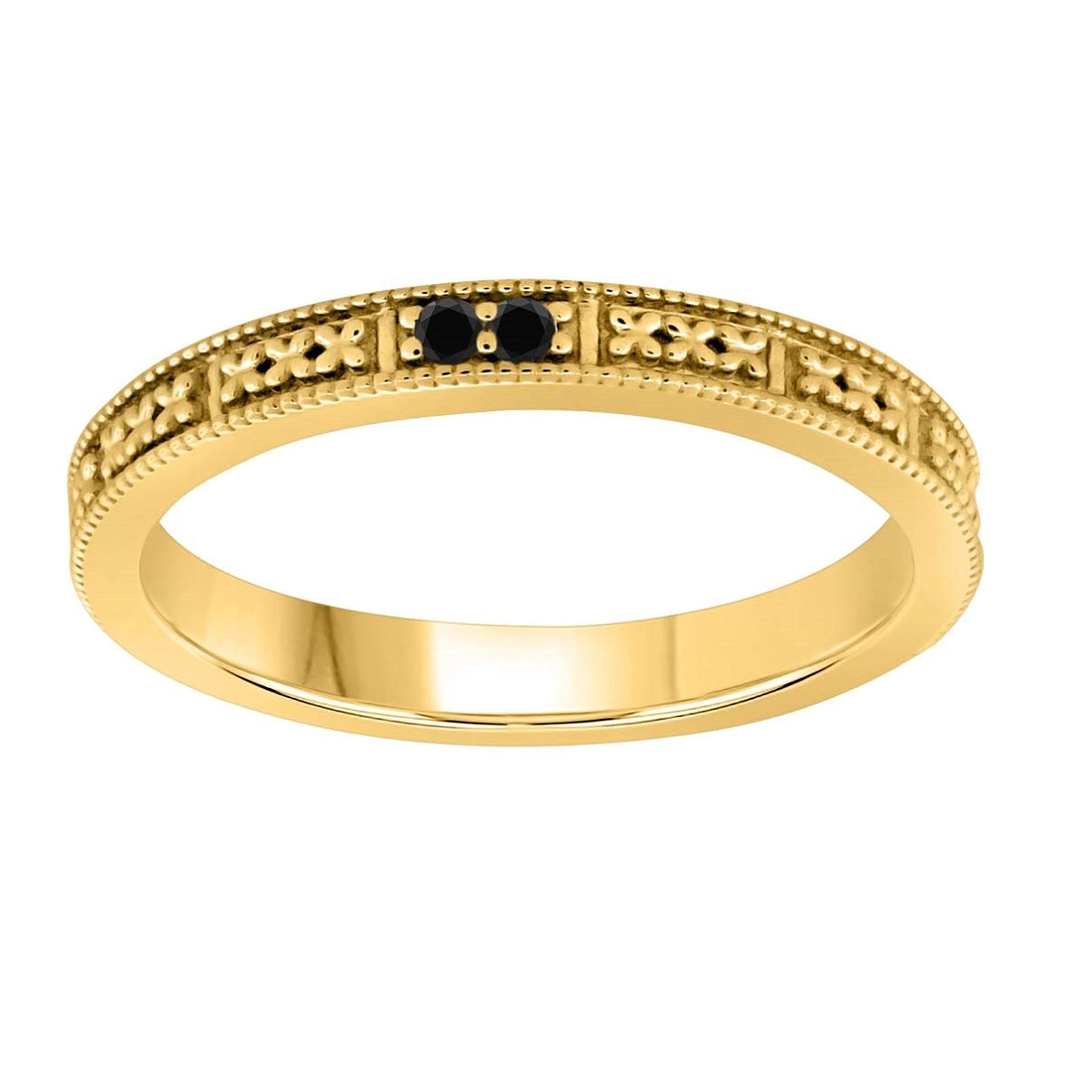 10K Solid Rose, White & Yellow Gold Black Diamond Wedding Band - Handcrafted Valentine's Day Gift for Her, Anniversary Jewelry & Bridal Ring